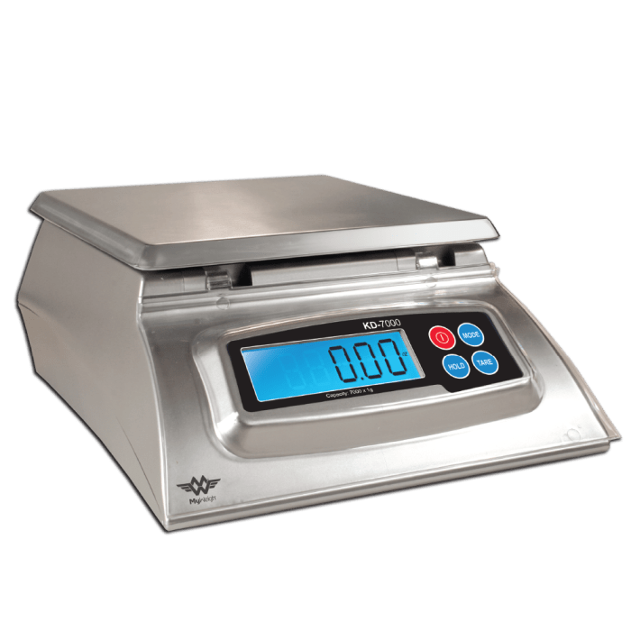 A digital scale is used that provides weights